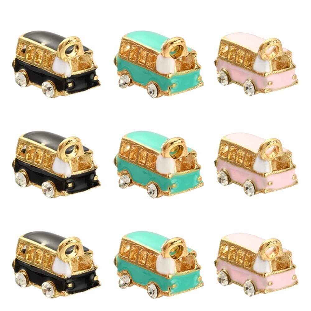 4896 15pcs 3 Colors Alloy Enamel Mini Bus Charms with Crystal Rhinestone